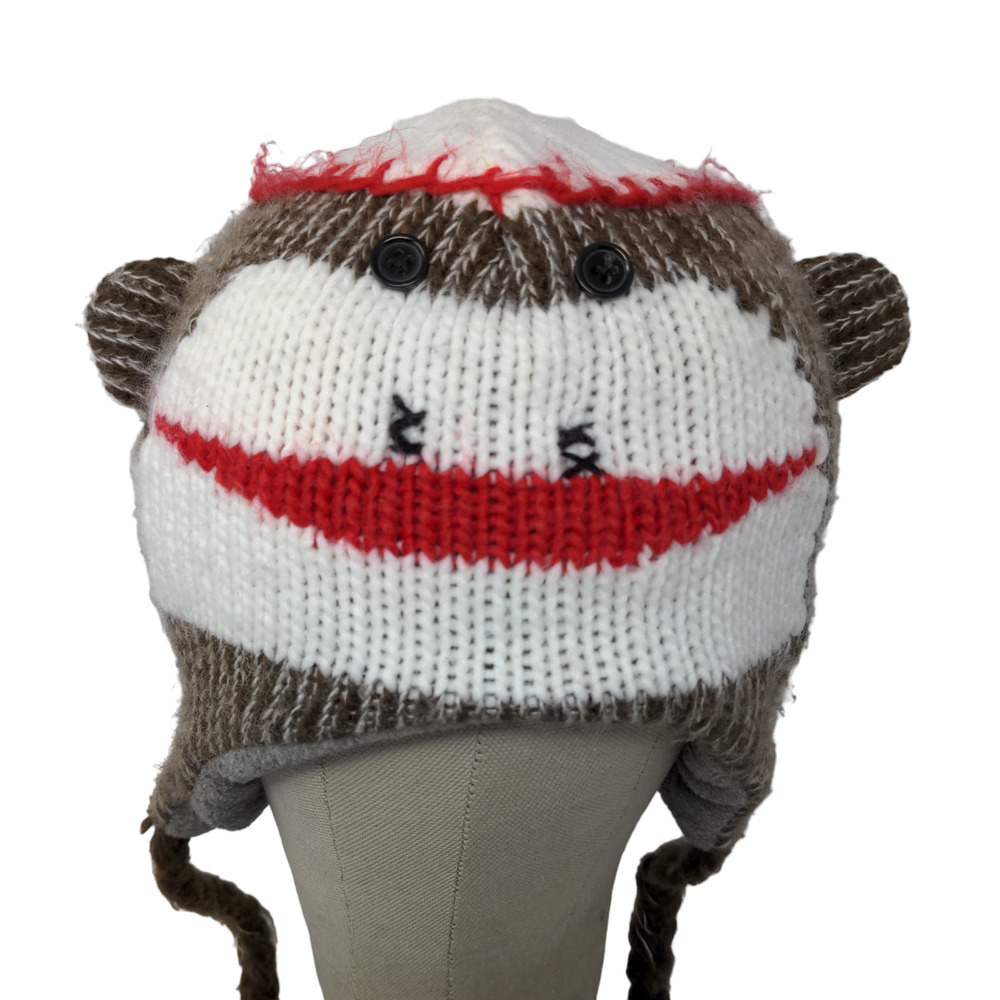 Sock Monkey Boy's Knit Beanie Hat Cap Multicolor 100% Acrylic Fleece Lined